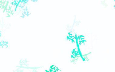 Açık mavi, yeşil vektör karalama arkaplanı dallarla. Yaprakları ve dalları olan zarif, parlak bir illüstrasyon. Duvar kağıtları, boyama kitapları için desen.