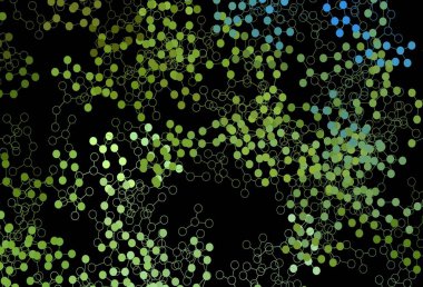 Koyu yeşil, sarı vektör arkaplan ve yapay zeka formları. Renkli yapay zeka yapısı, eğimli çizgiler ve noktalar. Teklif verilerinin tanıtımı için akıllı tasarım.