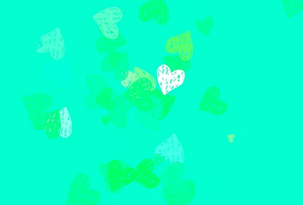 Plantilla Vectorial Verde Claro Con Corazones Garabato Hermoso Estilo Celebración — Archivo Imágenes Vectoriales