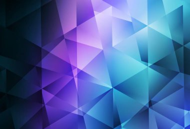 Koyu pembe, mavi vektör üçgen mozaik arka plan. Üçgenlerden oluşan parlayan çokgen çizimler. Broşürünüz için yepyeni bir tasarım..