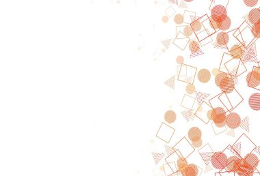 Açık kırmızı vektör şablonu kristaller, daireler, kareler. Soyut tarzda dekoratif tasarım, çizgiler, noktalar, küplerle. Duvar kağıtları için şablon.