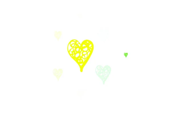 Vert Clair Motif Vectoriel Jaune Avec Des Cœurs Colorés Design — Image vectorielle