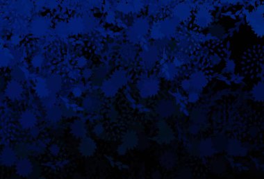 Memphis şekilli koyu mavi vektör arkaplan. Modern tarzda değişen renkli kaotik formlar. Kartvizitiniz için modern tasarım.