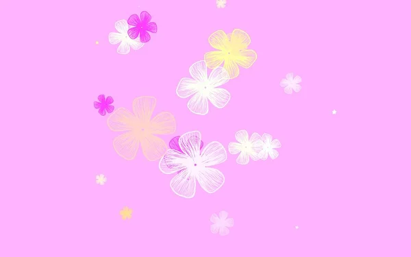 Ανοιχτό Ροζ Κίτρινο Διάνυσμα Doodle Φόντο Λουλούδια Λαμπερή Έγχρωμη Απεικόνιση — Διανυσματικό Αρχείο