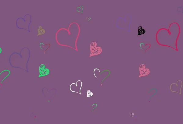 Светло Розовый Зеленый Векторный Узор Цветными Сердцами Иллюстрация Изображением Градиентных — стоковый вектор