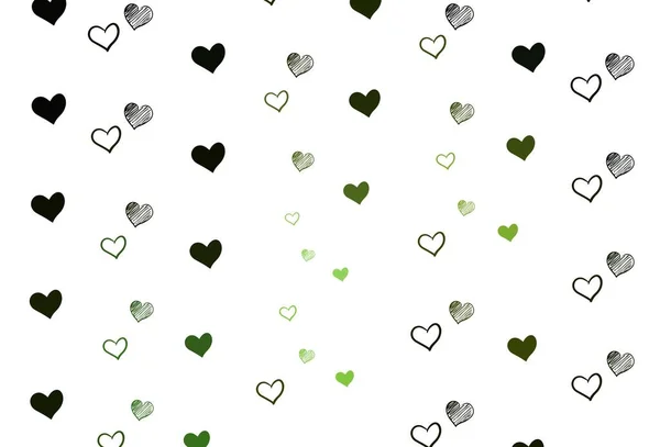 Hellgrünes Vektormuster Mit Bunten Herzen Herzen Auf Verschwommenem Abstrakten Hintergrund — Stockvektor