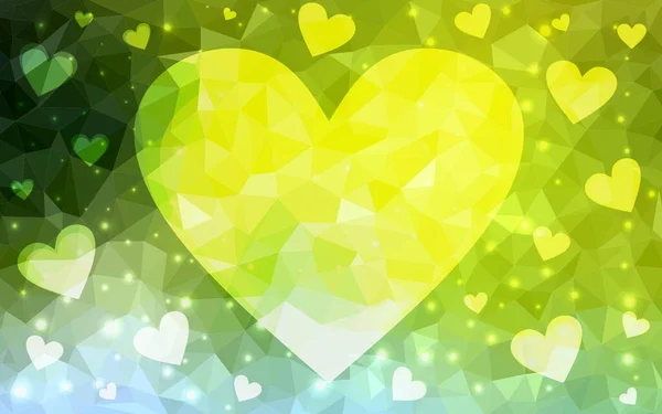 浅绿色 黄色矢量模板与涂鸦心 装饰华丽的插图与心脏在抽象模板 情人节广告的模式 小册子 — 图库矢量图片