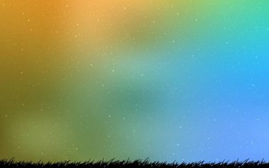 Açık mavi, kozmik yıldızlı sarı vektör düzeni. Bulanık dekoratif tasarım galaksi yıldızlarıyla basit bir stilde. İş ilanınız için akıllı tasarım.