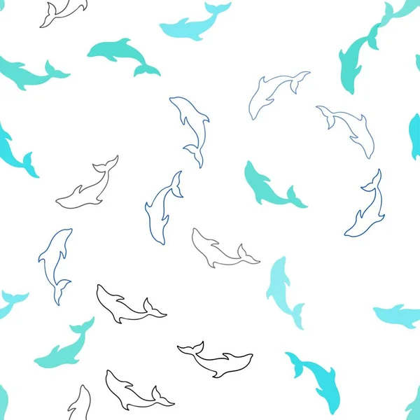 Dark Blue Vector Seamless Backdrop Ocean Dolphins Natural Illustration Sea — Stock Vector