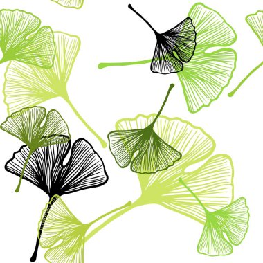 Açık yeşil vektörlü, yaprakları olan doğal bir arka plan. Doğal yaprağı olan zarif, parlak bir illüstrasyon. Tekstil, kumaş ve duvar kağıtları için tasarım.