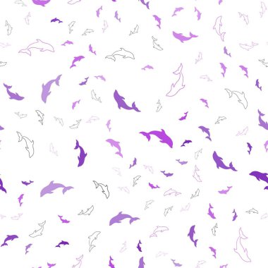 Açık Mor, yunuslarla kusursuz bir arka plan. Deniz yunuslarının doğal çizimi. Duvar kağıtları için doğal tasarım.