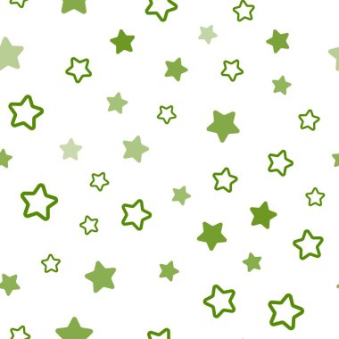 Açık yeşil, parlak yıldızlı, kusursuz kırmızı vektör düzeni. Yıldızlı parlak renkli illüstrasyon. Pencere perdeleri, perdeler için doku.