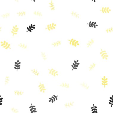 Açık pembe, sarı vektörsüz yapraklı karalama arkaplanı. Soyut şablondaki karalamalarla dekoratif illüstrasyon. Kumaş ve duvar kağıtlarının dizaynı için desen.