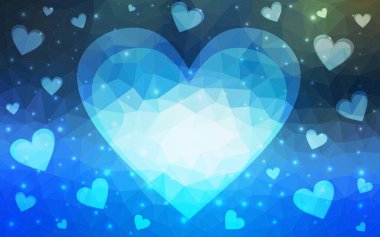 Karalama kalpli hafif Mavili vektör şablonu. Soyut şablondaki kalplerle dekoratif, parlak bir illüstrasyon. Sevgililer Günü ilanı, afişi, afişi için tasarım.