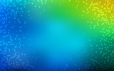 Açık mavi, kozmik yıldızlı yeşil vektör düzeni. Bulanık dekoratif tasarım galaksi yıldızlarıyla basit bir stilde. Astroloji web siteleri için desen.