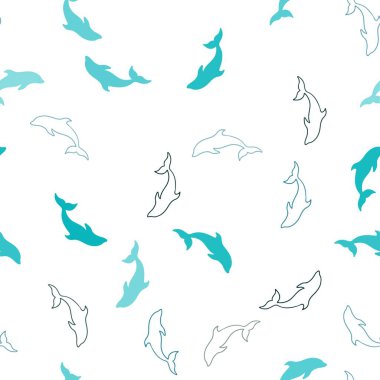 Koyu mavi yunuslarla kusursuz bir arka plan. Deniz yunuslarının modern soyut çizimi. Duvar kağıtları için doğal tasarım.