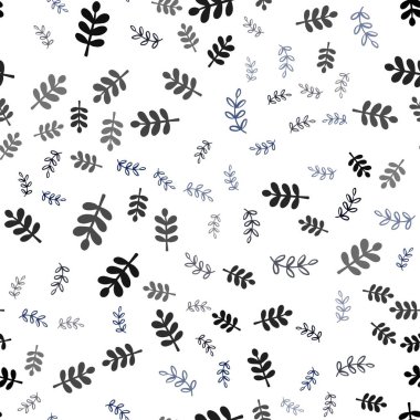 Koyu mavi vektörlü, yapraklı, dallı karalama deseni. Yapraklar ve dallarla karalama tarzında renkli çizimler. Kumaş ve duvar kağıtlarının dizaynı için desen.