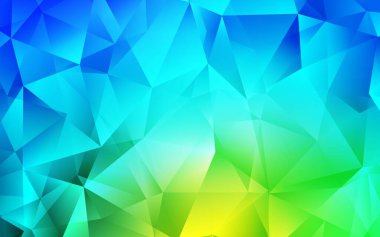 Açık mavi, çizgileri ve üçgenleri olan yeşil vektör düzeni. Renkli üçgenlerin olduğu bir resim. İş ilanları, broşürler, broşürler için desen