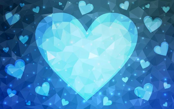 Parlayan Kalpleri Olan Hafif Mavili Vektör Arka Planı Sevgililer Günü — Stok Vektör