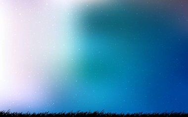 Kozmik yıldızlarla ışık Mavisi vektör düzeni. Parlak astronomik yıldızlı parlak renkli çizimler. Astroloji web siteleri için desen.