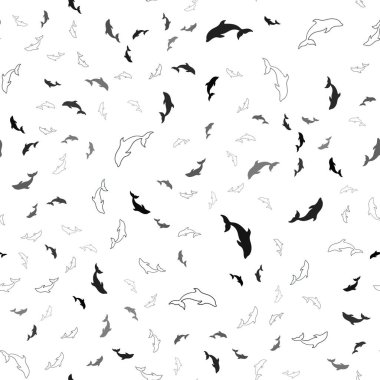 Karanlık çokrenkli yunuslarla kusursuz bir arka plan. Deniz yunuslarının doğal çizimi. Deniz broşürleri için desen.