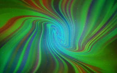 Açık mavi, gece gökyüzü yıldızlı yeşil vektör deseni. Renkli kozmik yıldızlı soyut çizimler. Kozmik arkaplanlar için şablon.