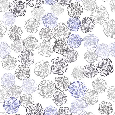 Koyu pembe, mavi vektörsüz çiçekli karalama dokusu. Beyaz arka planda eskiz karalama çiçekleri. Pencere perdeleri, perdeler için doku.