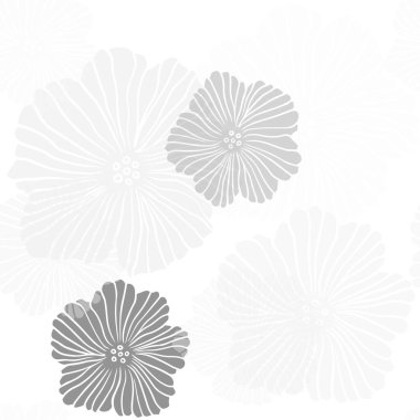 Açık gri vektörlü, çiçekli zarif bir arkaplan. Çiçeklerle süslenmiş soyut çizimler. Tekstil, kumaş ve duvar kağıtları için tasarım.