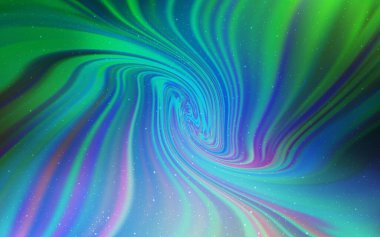Açık mavi, astronomik yıldızlı yeşil vektör arkaplan. Renkli kozmik yıldızlı soyut çizimler. Kozmik arkaplanlar için şablon.
