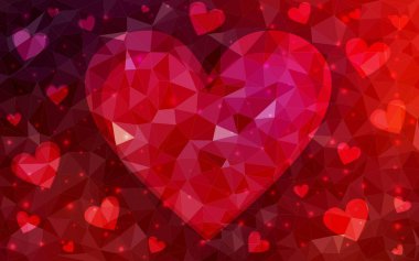 Tatlı kalpli koyu kırmızı vektör arkaplanı. Sevgililer günü için aşk konseptinde kalplerin olduğu bir ilüzyon. Sevgililer günü ilanı ve kitapçıkları için bir model..