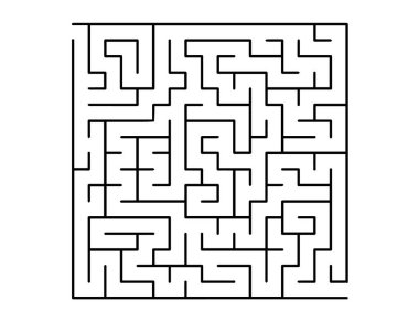 Siyah labirentli beyaz vektör dokusu, oyun. Beyaz arka planda labirenti olan basit bir illüstrasyon. Eğitim dergileri, kitaplar için desen.