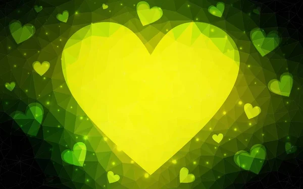 Dark Green Yellow Vector Texture Lovely Hearts Hearts Blurred Abstract — Stock Vector