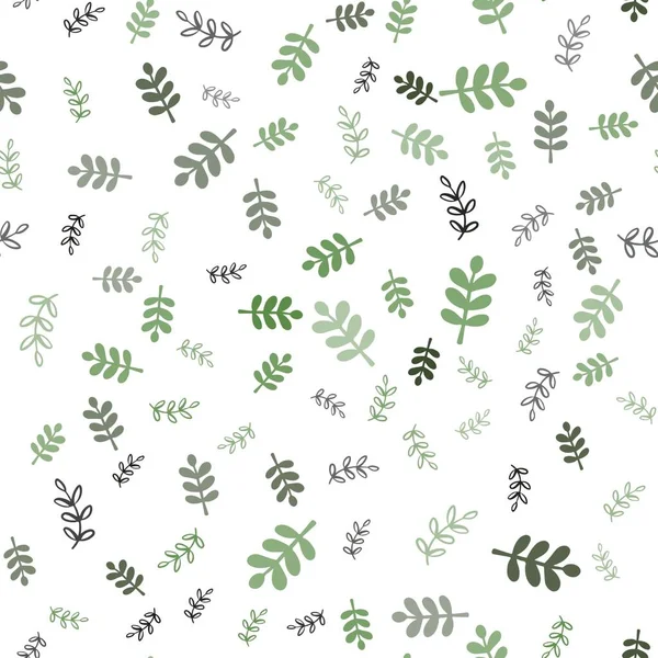 深绿色矢量无缝抽象背景叶 色彩斑斓的抽象插图 叶子呈涂鸦状 织物制造商的设计 — 图库矢量图片