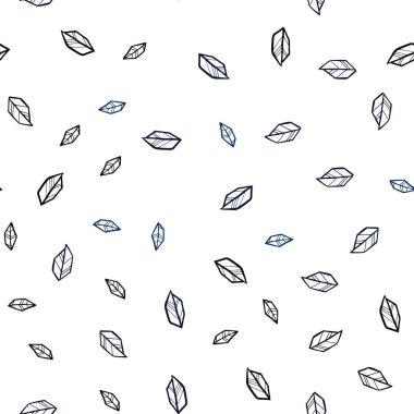 Koyu mavi vektör, yapraklı, pürüzsüz doğal zemin. Yaprakları karalama tarzında renkli ve soyut çizimler. Pencere perdeleri, perdeler için doku.