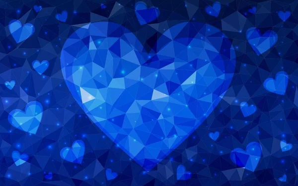 Dark Blue Векторне Тло Сяючими Серцями Блискуча Абстрактна Ілюстрація Барвистими — стоковий вектор