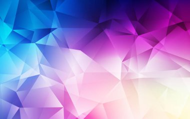 Açık Pembe, Mavi vektör eğimli üçgen dokusu. Gradyanı olan zarif parlak çokgen çizimi. Broşürünüz için yepyeni bir tasarım..