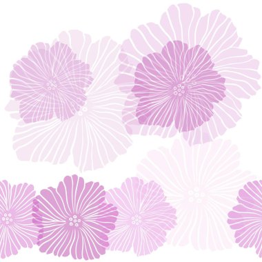 Açık pembe vektörlü, çiçekli karalama arkaplanı. Çiçeklerle bulanık şekilli yaratıcı çizimler. Moda kumaş ve duvar kağıtları için desen.