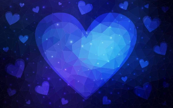 Dark Blue Vector Background Hearts Glitter Abstract Illustration Colorful Hearts — Stock Vector