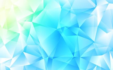 Açık mavi, kristalli yeşil vektör şablonu, üçgenler. Soyut arkaplanda renkli eğimli üçgenler. Reklamınız, posteriniz, afişiniz için en iyi tasarım.
