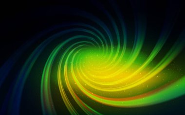 Koyu mavi, uzay yıldızlı yeşil vektör şablonu. Parlak astronomik yıldızlı parlak renkli çizimler. Fütürist reklamlar ve kitapçıklar için şablon.