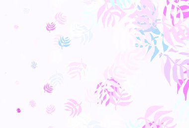 Açık pembe, yapraklı mavi vektör karalama deseni. Parlak renkli çizimler ve karalama tarzında yapraklar. Duvar kağıdı tasarımınız için yeni bir doku.