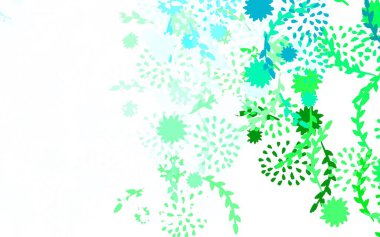 Açık mavi, yeşil vektör karalama arkaplanı çiçekli, güllü. Çiçeklerle bulanık şekilli yaratıcı çizimler. Duvar kağıdı tasarımınız için yeni bir doku.