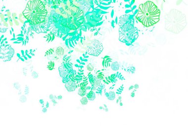 Açık yeşil vektör yapraklı soyut desen. Karalama tarzında yaprakları olan belirsiz bir çizim. Çocuk kitapları için renkli desen.