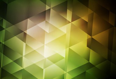 Koyu yeşil, sarı vektör üçgen mozaik zemin. Çokgen şekilli bir örnek. Arkaplanlarınız için desenli desen.