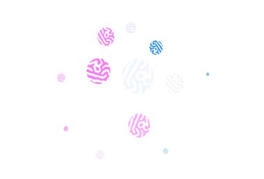 Açık Pembe, noktalı mavi vektör arkaplanı. Parlak renkli soyut çemberlerin olduğu bir resim. Güzel web siteleri için desen.