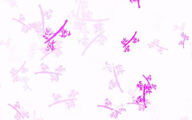 Açık Mor, dallı pembe vektör deseni. Beyaz arka planda gradyanı olan yapraklar ve dallar. Çocuk kitapları için renkli desen.