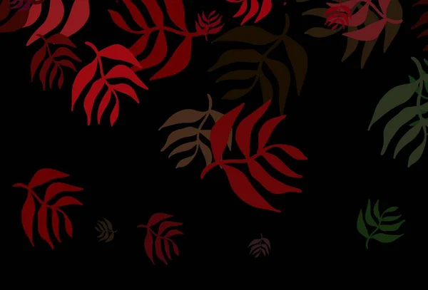 Dark Green Red Vector Doodle Backdrop Leaves Sketchy Doodles Leaves — Stock Vector