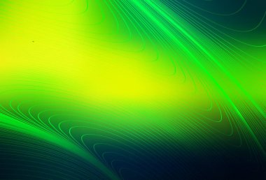 Koyu yeşil, bükülmüş çizgileri olan sarı vektör dokusu. Eğilimli soyut bir çizim. Posterler ve afişler için iş tasarımı.