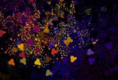 Soyut şekilli koyu renkli vektör arkaplanı. Renkli rastgele şekillerle modern soyut illüstrasyon. Duvar kağıtları için zarif tasarım.