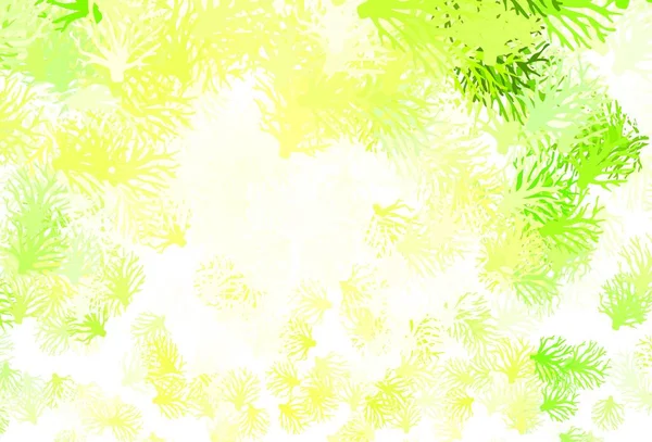 Verde Claro Fundo Amarelo Doodle Vetor Com Folhas Ilustração Colorida — Vetor de Stock